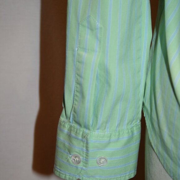 THEORY Lime Green & Blue Stripe Shirt Small - Picture 7 of 8